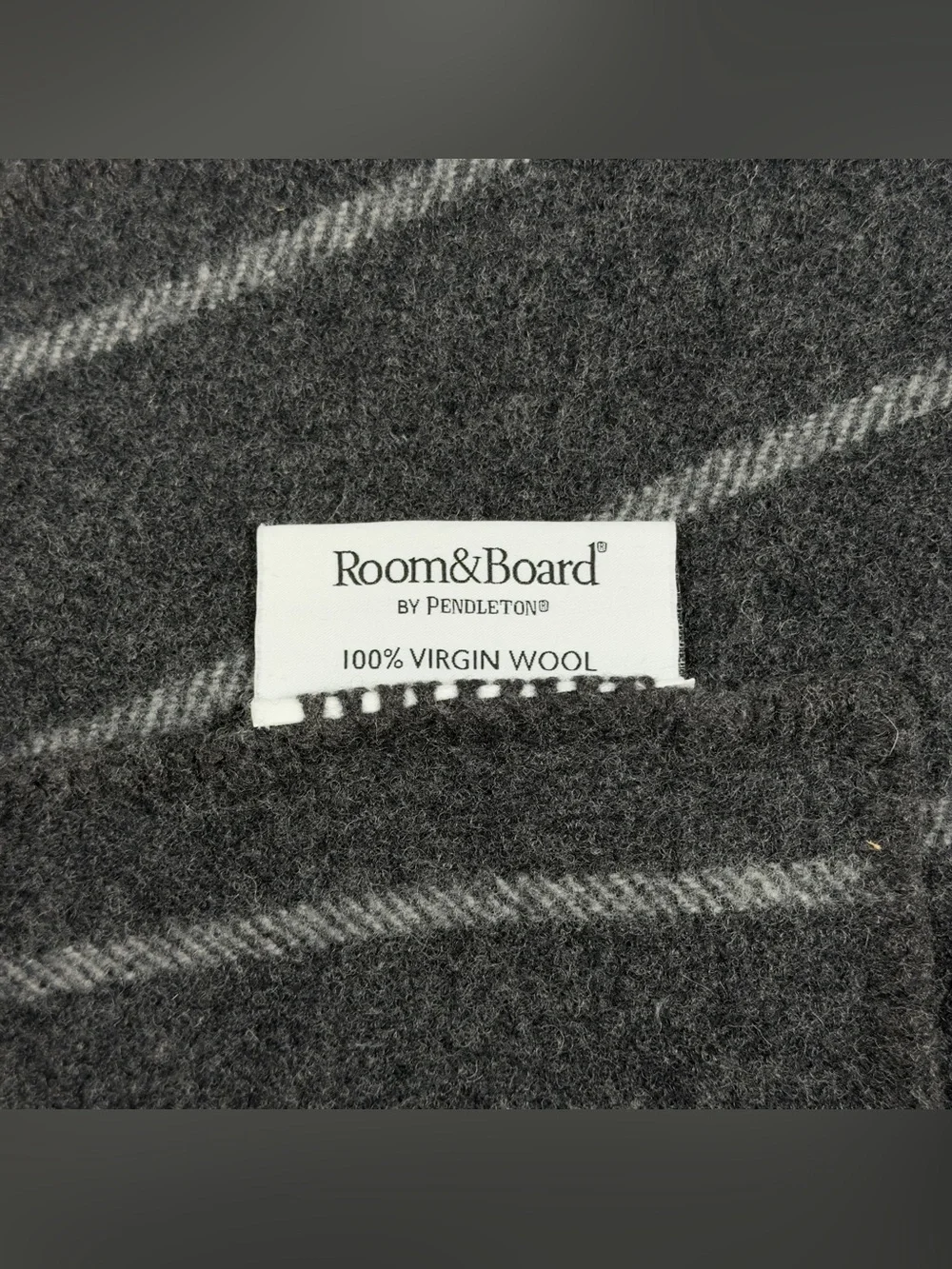 Pendleton Room & Board 1 Wool Blanket & 2 Shams Set Irving Stripe 79x82 Grey USA